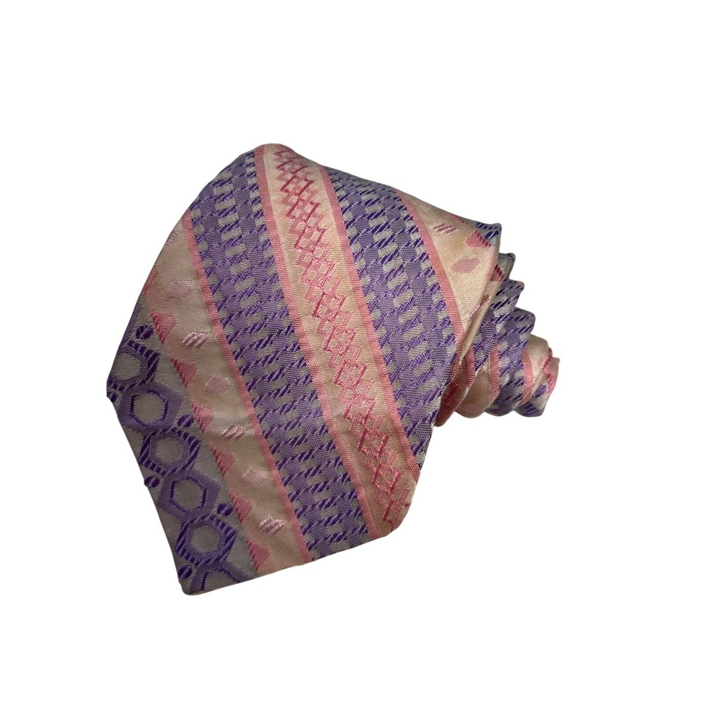VTG Tie Geometric Repeating Pattern Pink & Purple Pastel Jacquard Stripe3.5 x 48